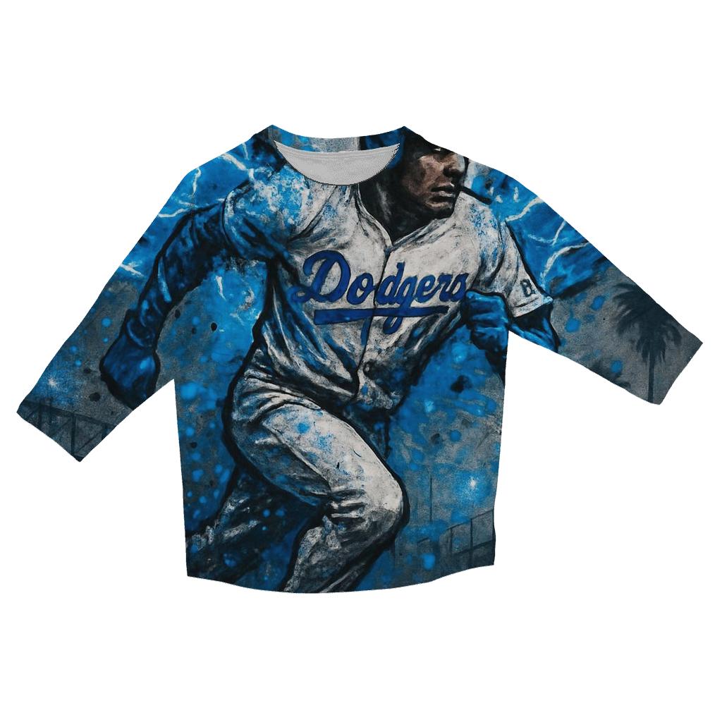 Graffiti Winged Runner Through Blue Lightning Basepaths custom 3/4 sleeve shirts