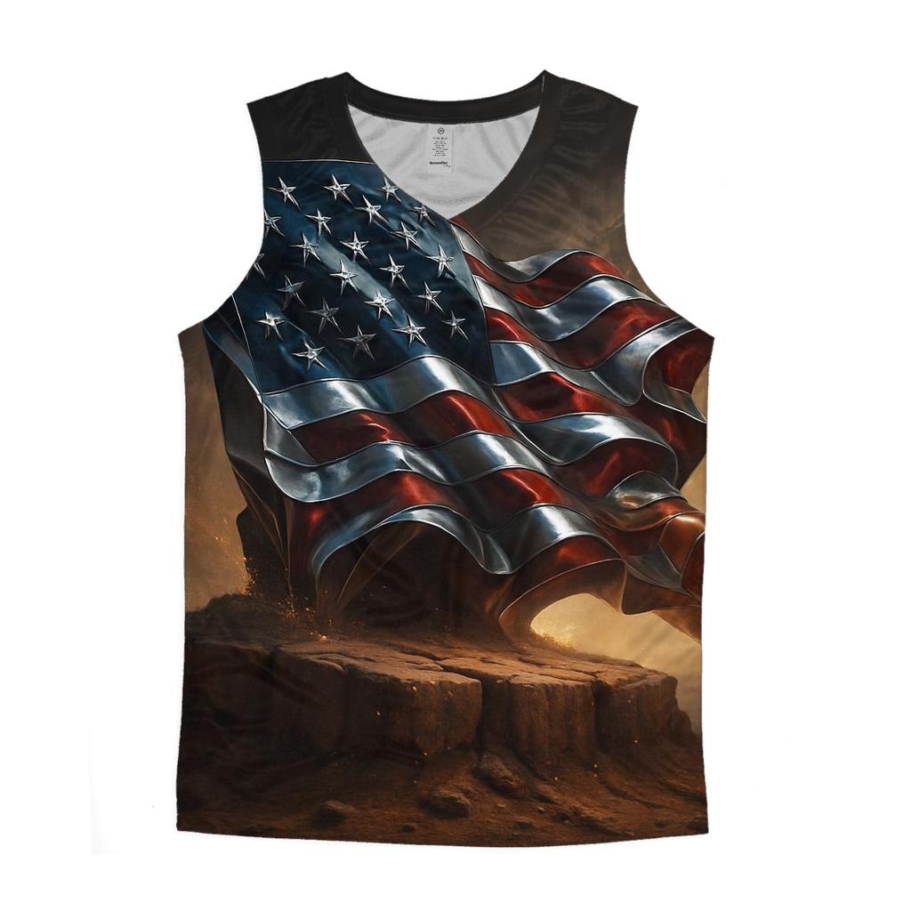Chrome Flag Over Thunder Mesa cotton sleeveless tops