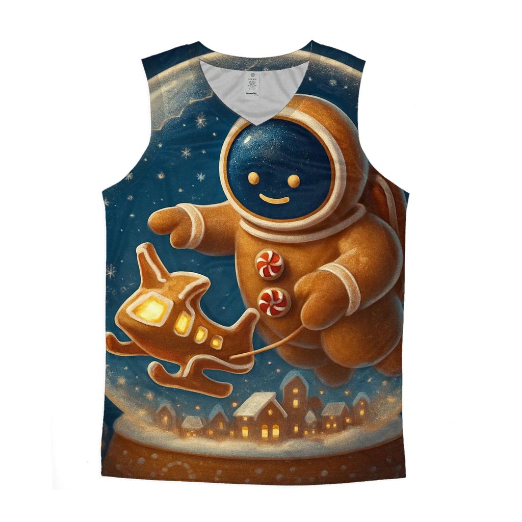 Gingerbread Spaceport Snowglobe Landing graphic print tank tops