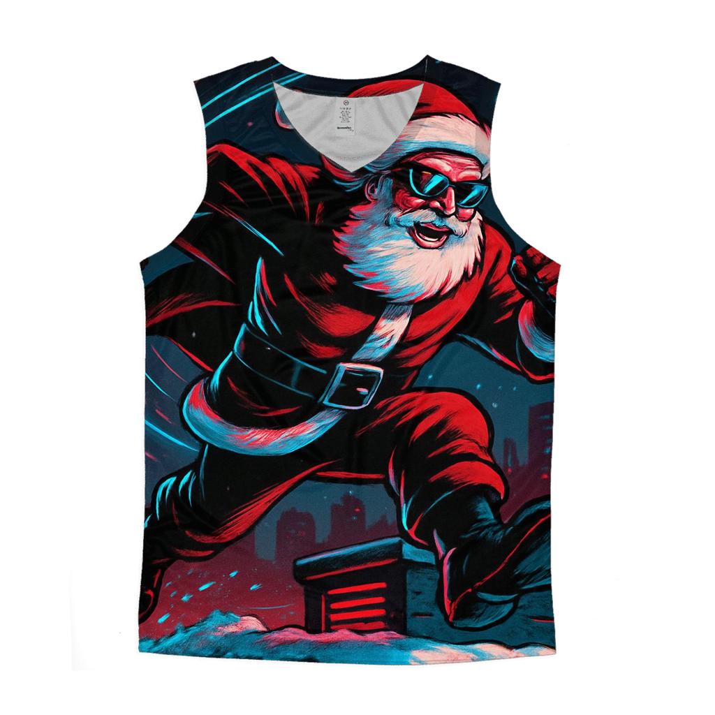 Neon Midnight Santa On The Rooftop Run stylish racerback tanks
