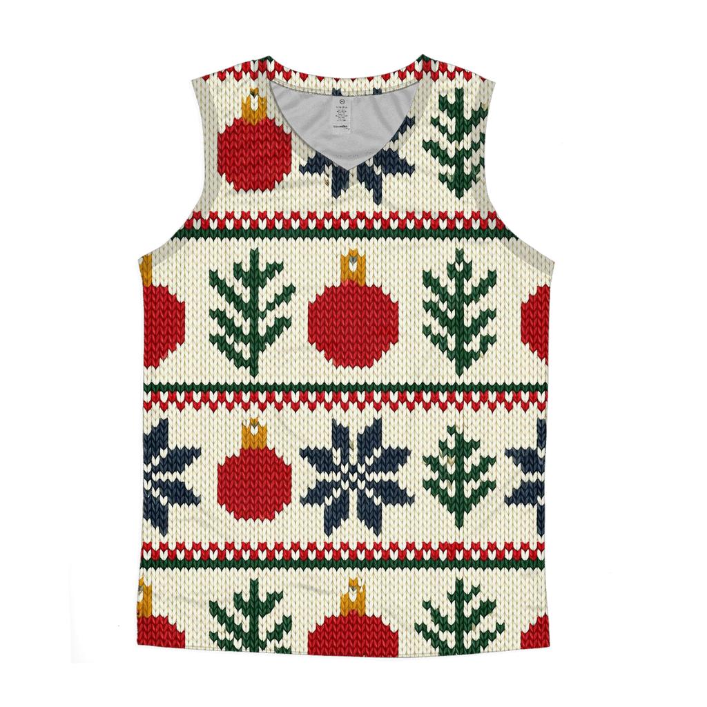 Nordic Snowflake And Ornament Fair Isle Grid On Cream White Background graphic print tank tops