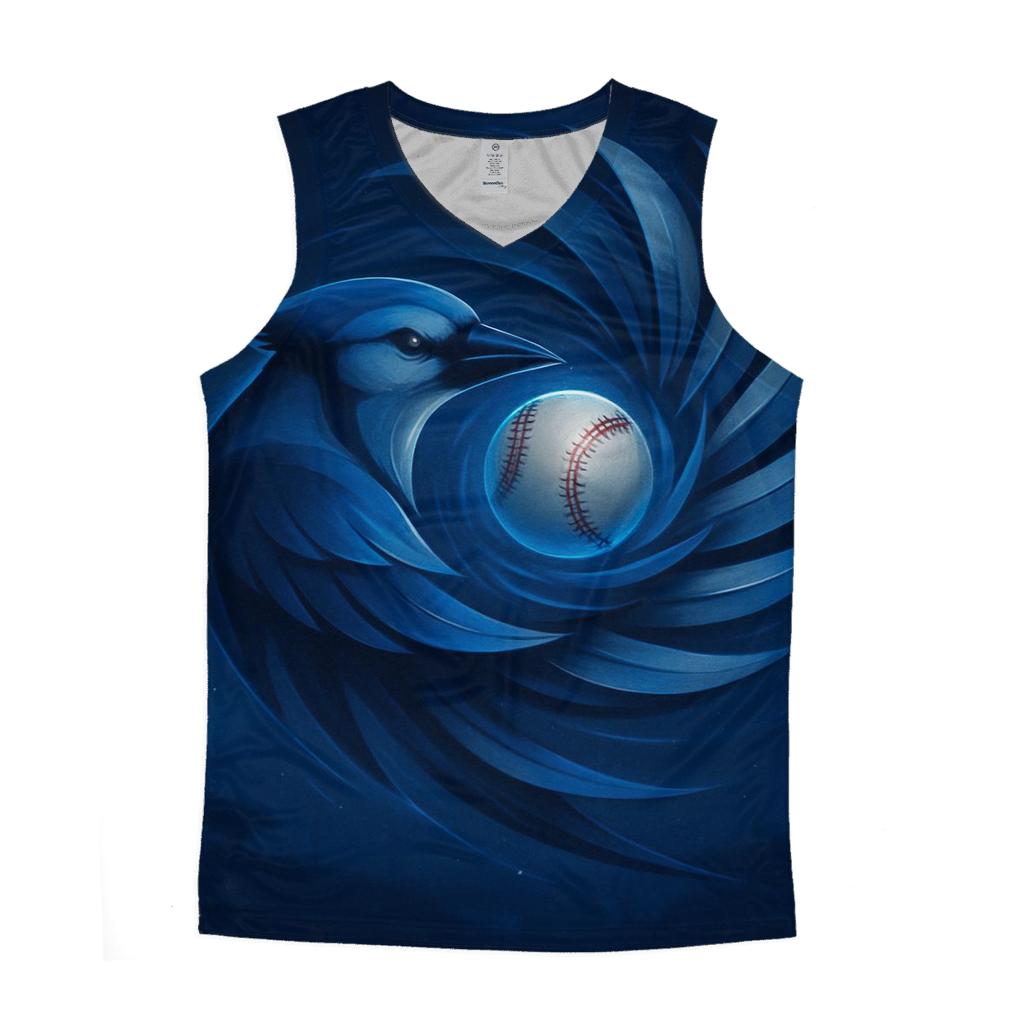 Midnight Pinwheel With Blue Jays Flight graphic print tank tops