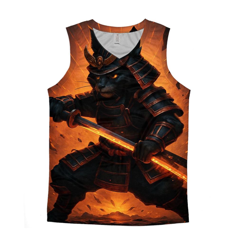 Volcanic Glass Samurai Cat sports performance tank tops
