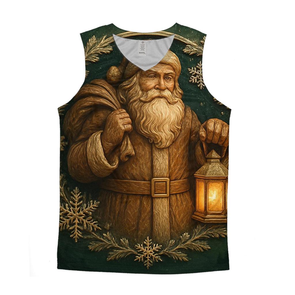 Wood Carved Santa Under Frosted Moon Halo stylish racerback tanks