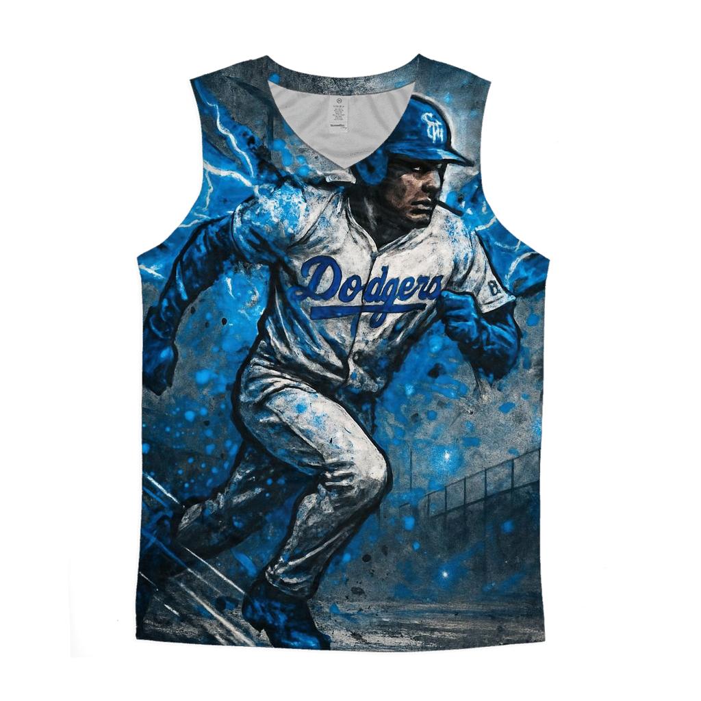 Graffiti Winged Runner Through Blue Lightning Basepaths cotton sleeveless tops