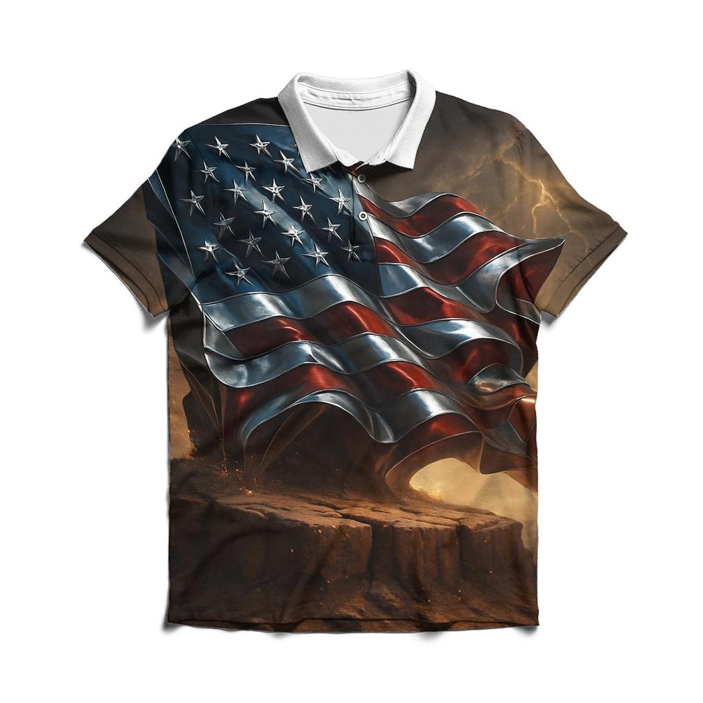 Chrome Flag Over Thunder Mesa personalized polo shirts