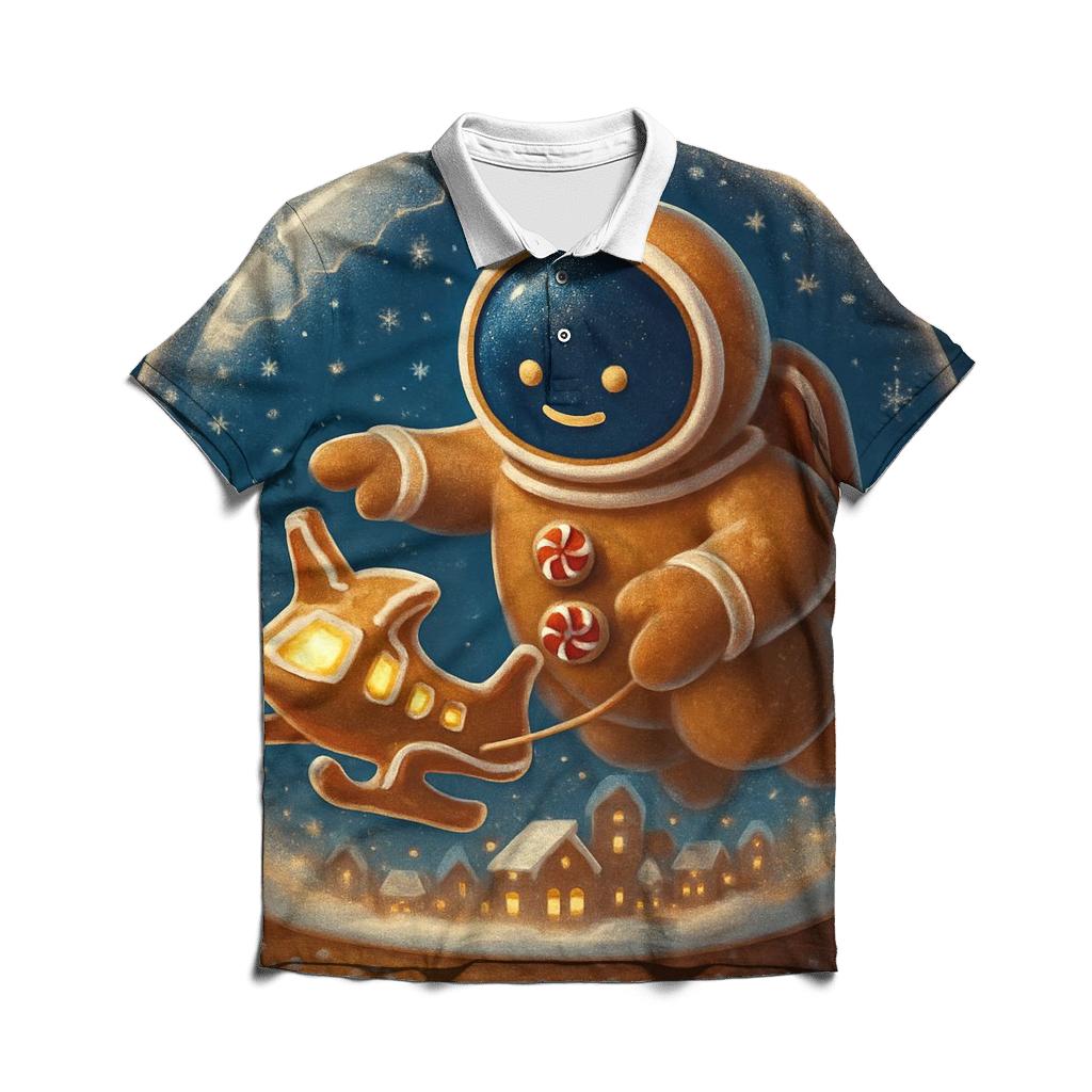 Gingerbread Spaceport Snowglobe Landing personalized polo shirts