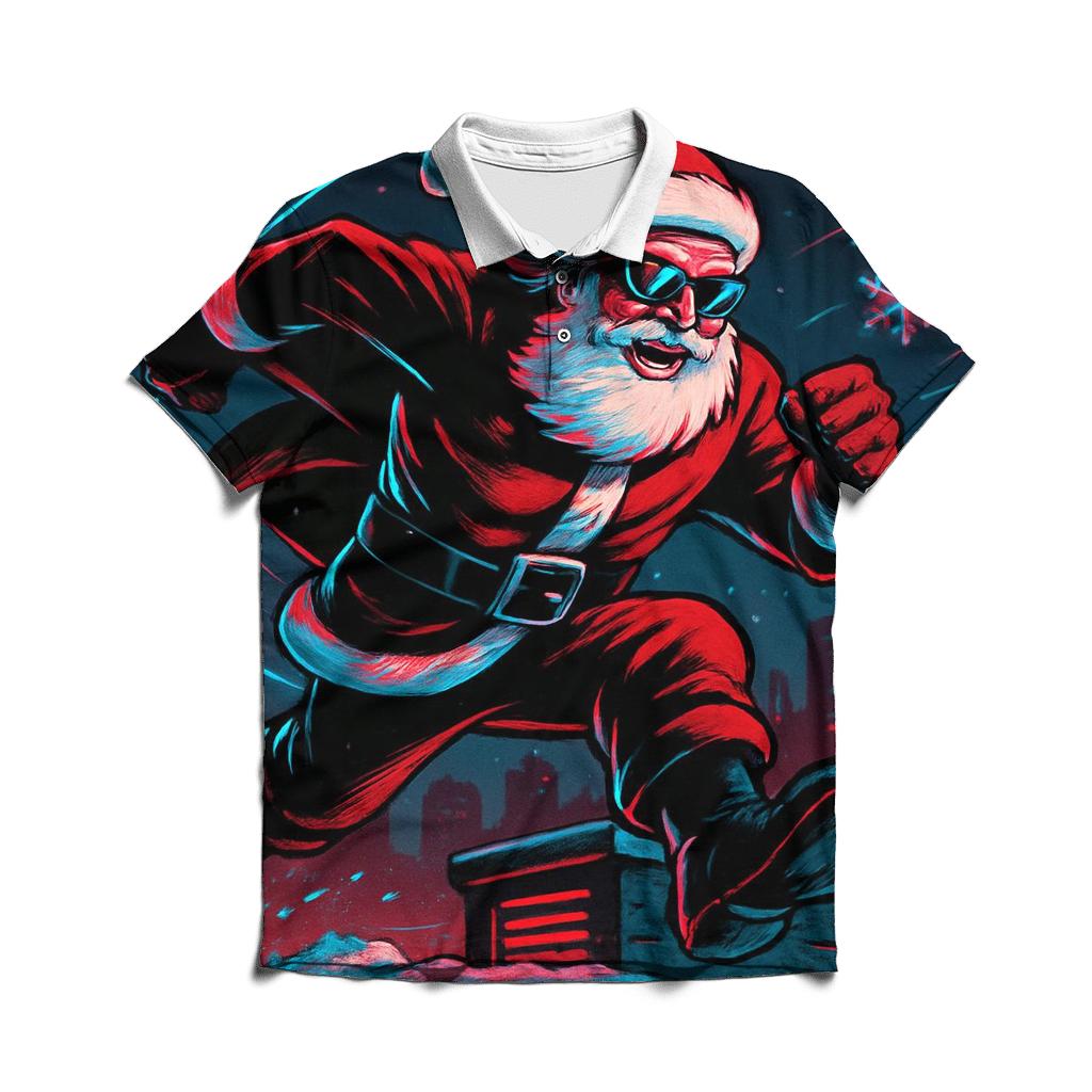 Neon Midnight Santa On The Rooftop Run embroidered polo tops