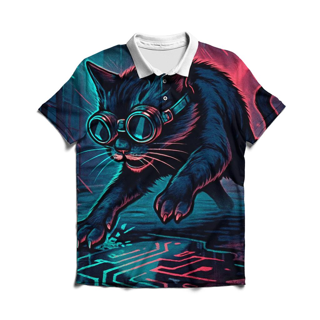 Neon Alley Gearhead Cat stylish collar polo tees