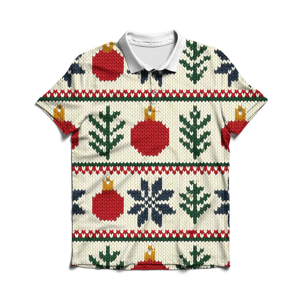 Nordic Snowflake And Ornament Fair Isle Grid On Cream White Background branded logo polo shirts
