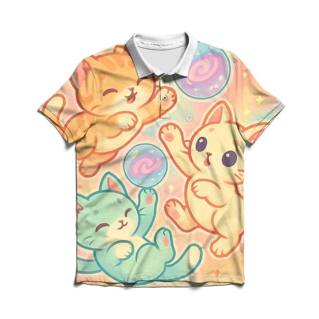 Candy Cloud Kittens In Bubble Orbit embroidered polo tops