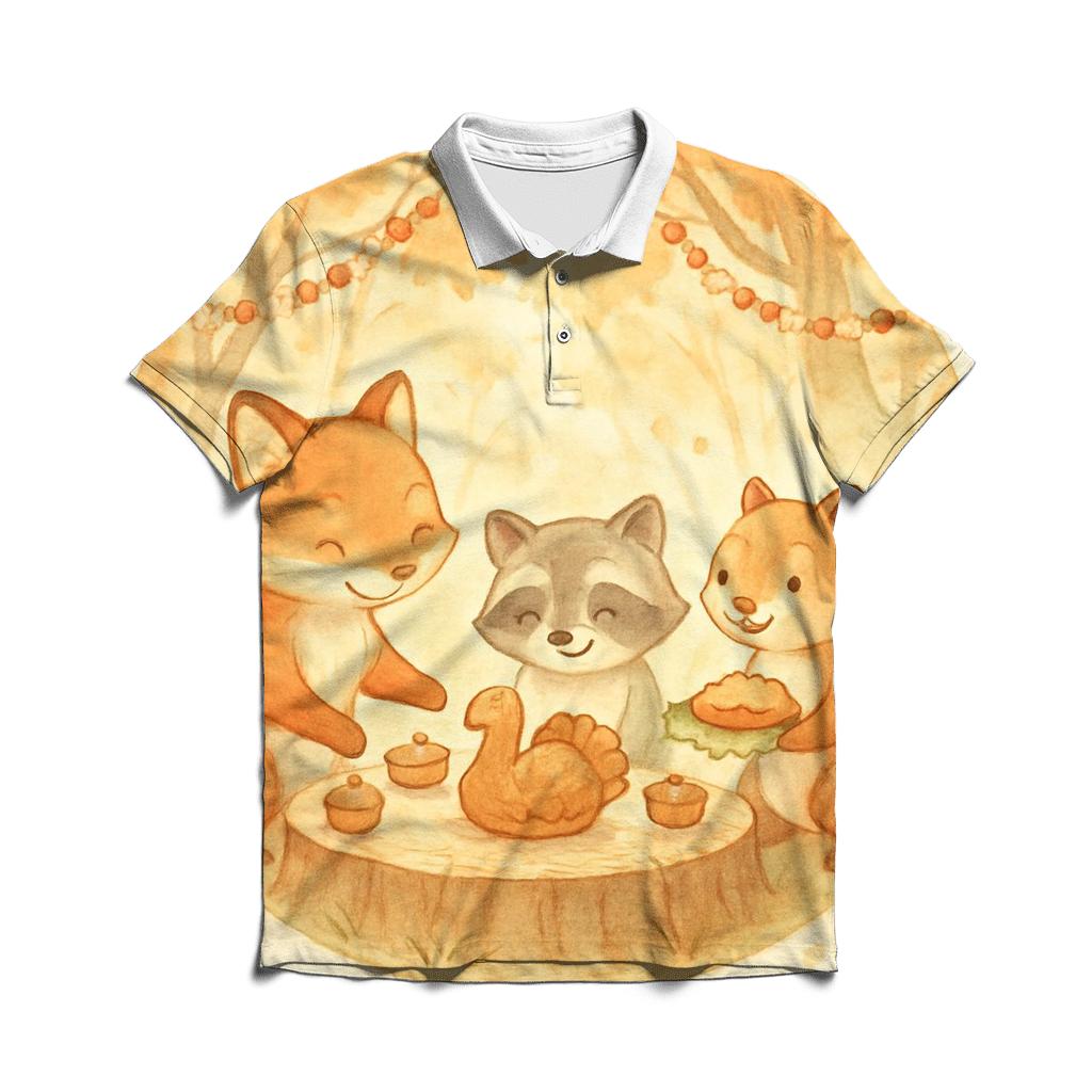 Autumn Wildlife Feast Circle classic pique polos