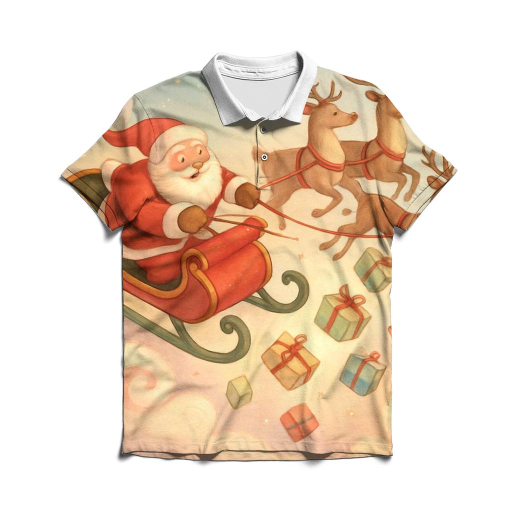 Storybook Sleigh Dive Through Candy Cloud Skies branded logo polo shirts
