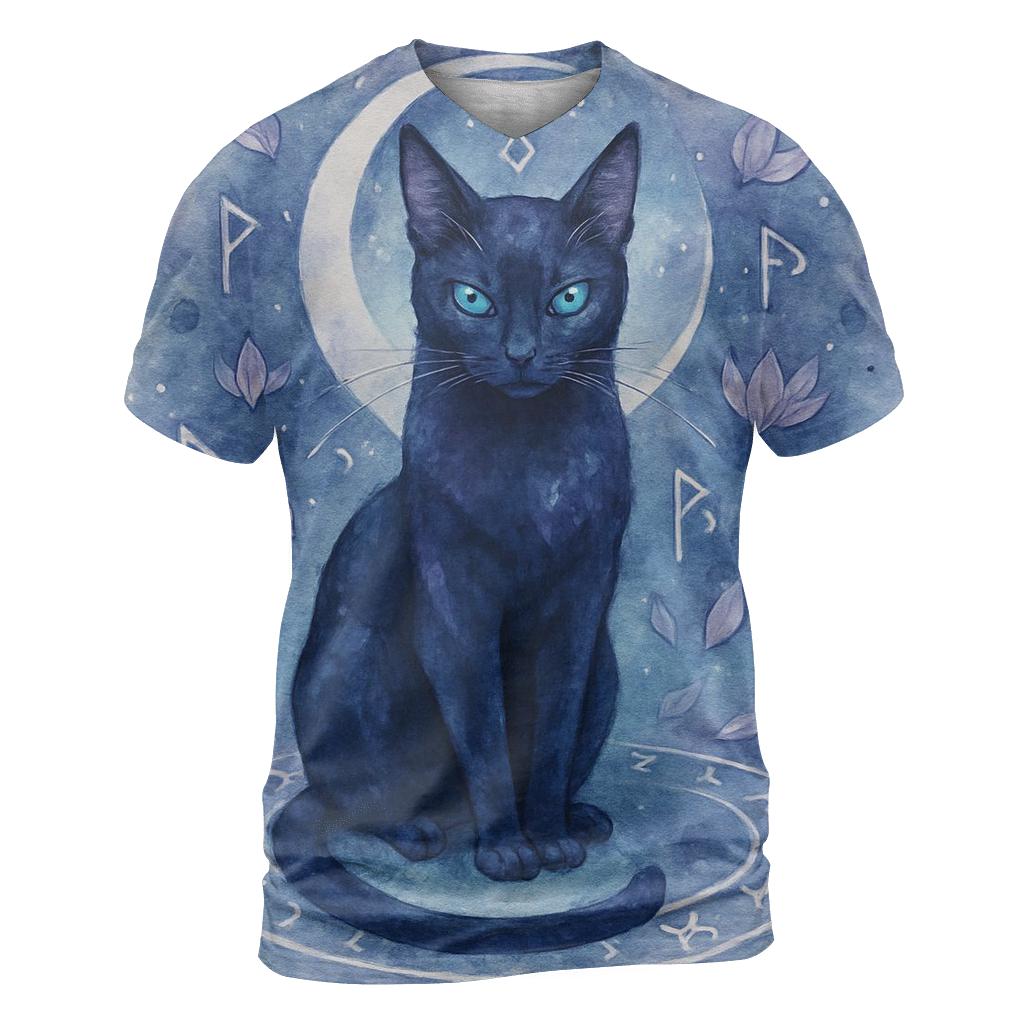 Moonlit Rune Guardian Cat artistic all-over print tops