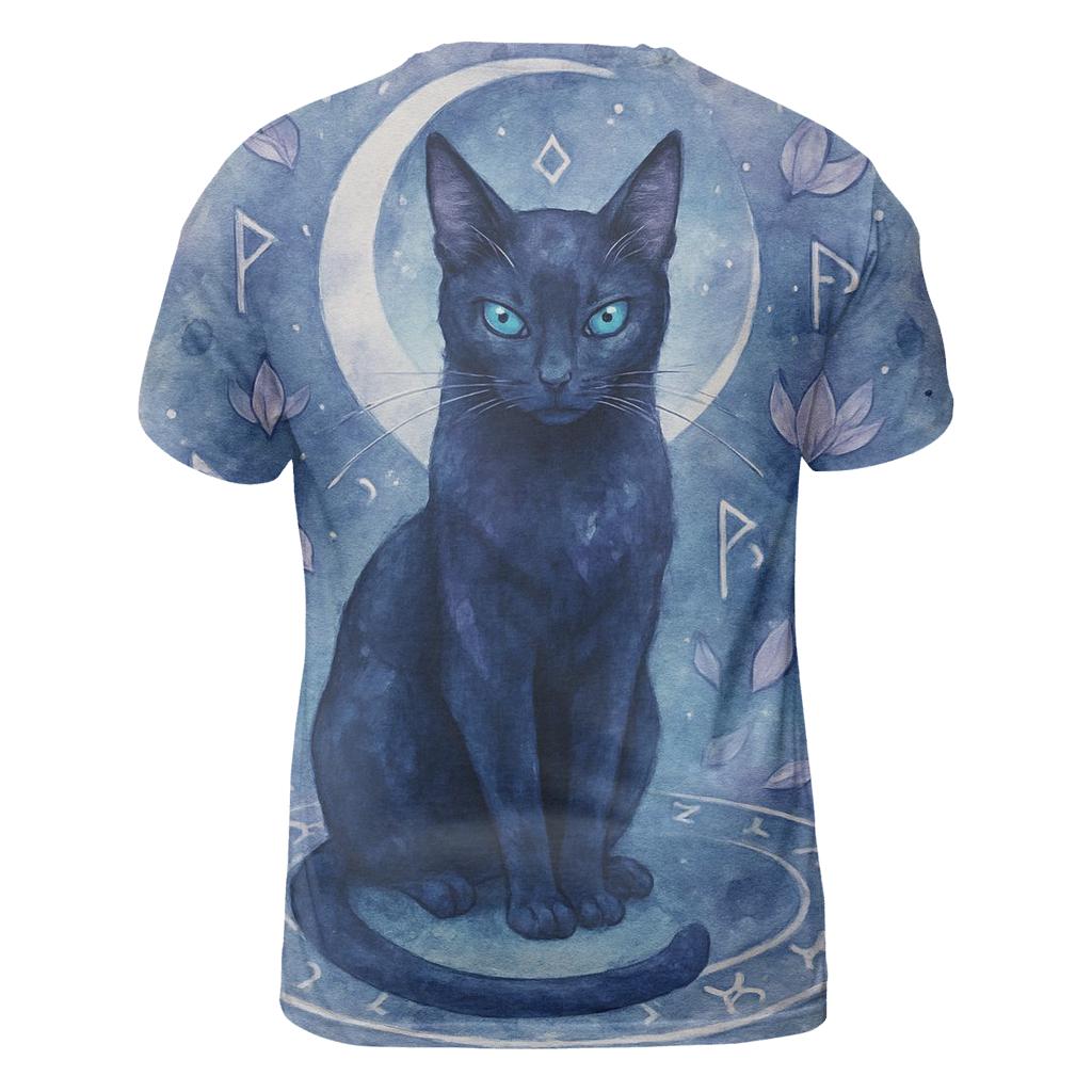 Moonlit Rune Guardian Cat artistic all-over print tops
