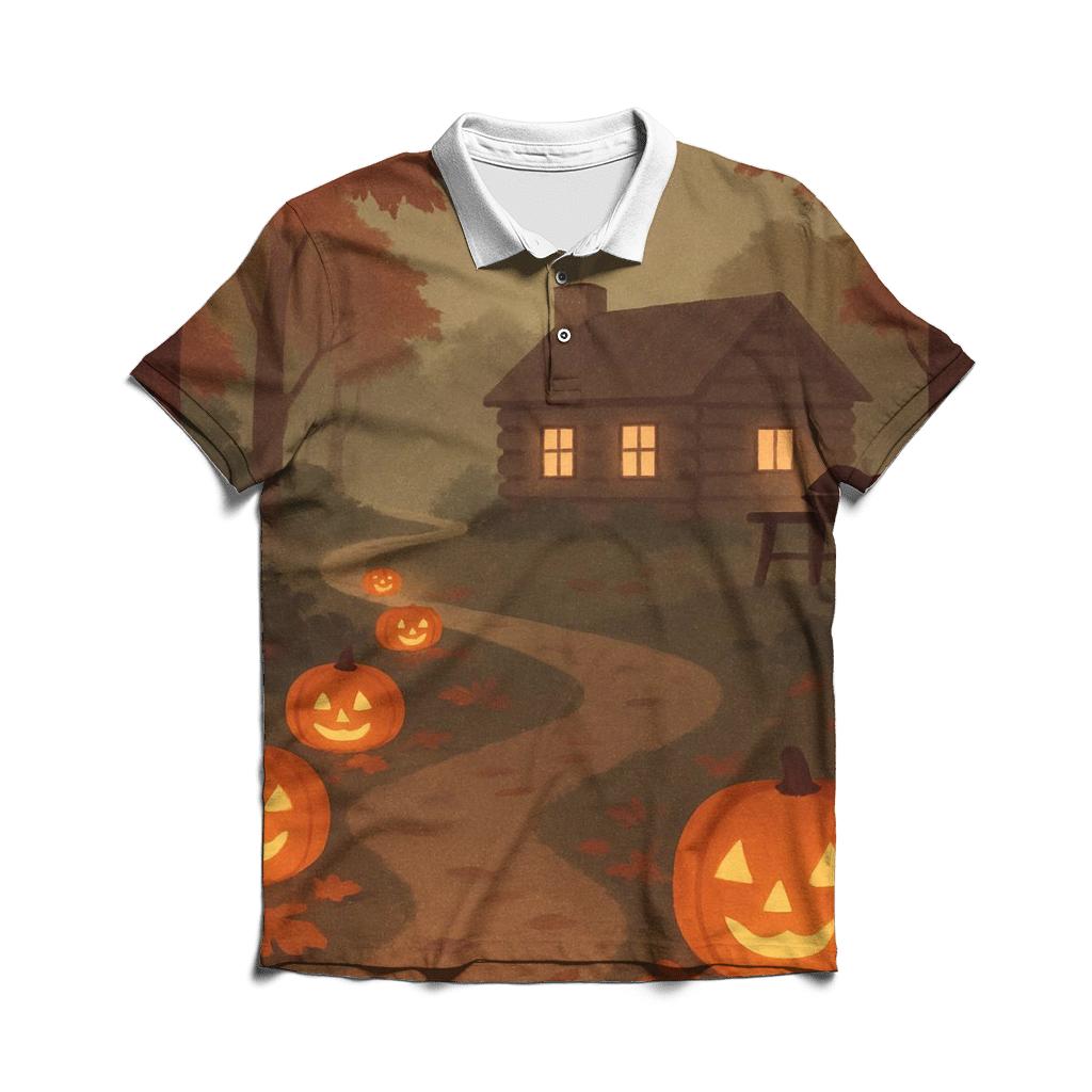 Harvest Lantern Path To Cozy Cabin personalized polo shirts