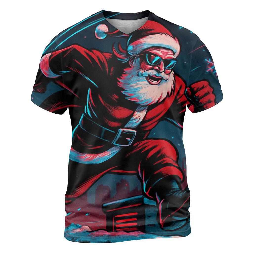 Neon Midnight Santa On The Rooftop Run creative print fashion shirts