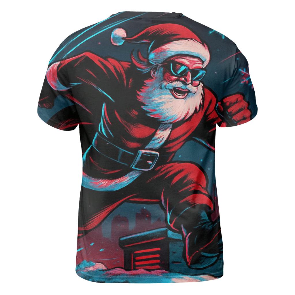 Neon Midnight Santa On The Rooftop Run creative print fashion shirts