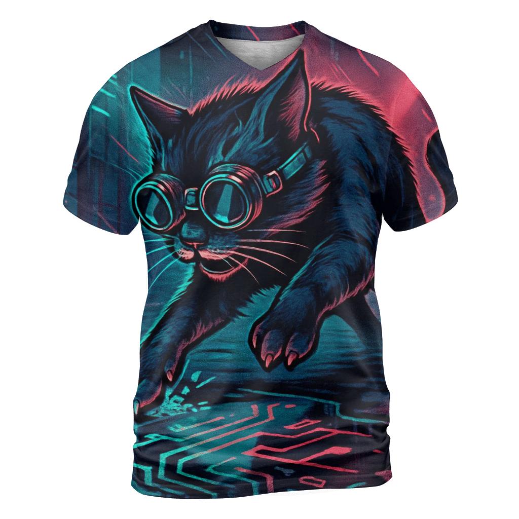 Neon Alley Gearhead Cat artistic all-over print tops