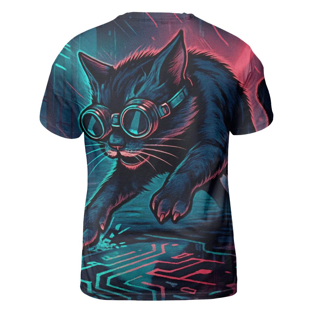 Neon Alley Gearhead Cat artistic all-over print tops