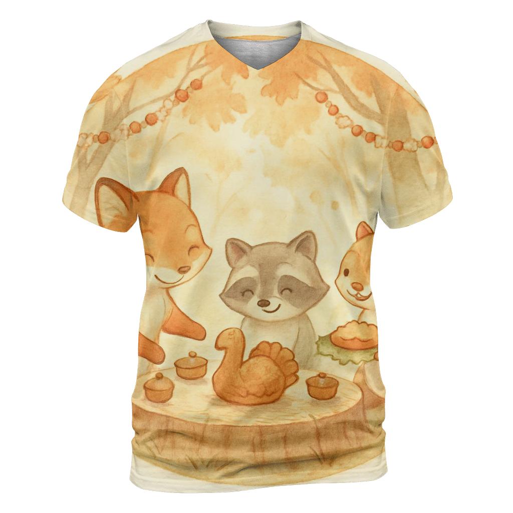 Autumn Wildlife Feast Circle designer pattern shirts