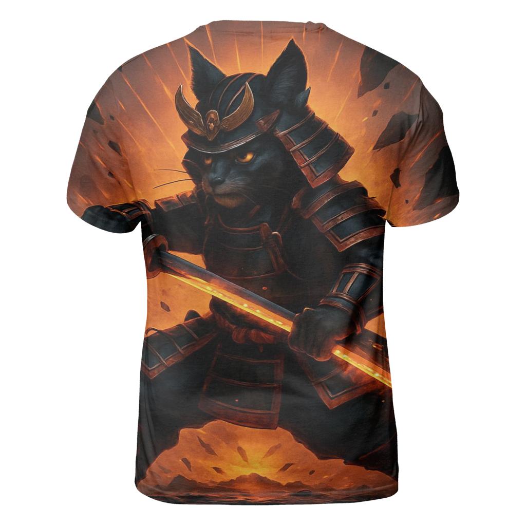 Volcanic Glass Samurai Cat statement graphic shirts