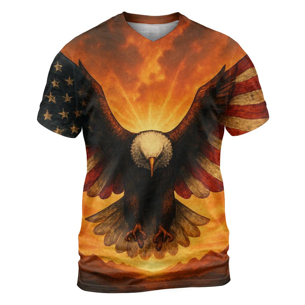 Eagle Sentinel With Burning Horizon Flag statement graphic shirts