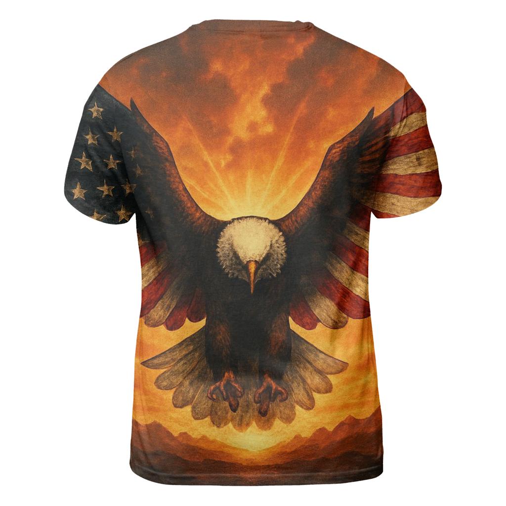 Eagle Sentinel With Burning Horizon Flag statement graphic shirts