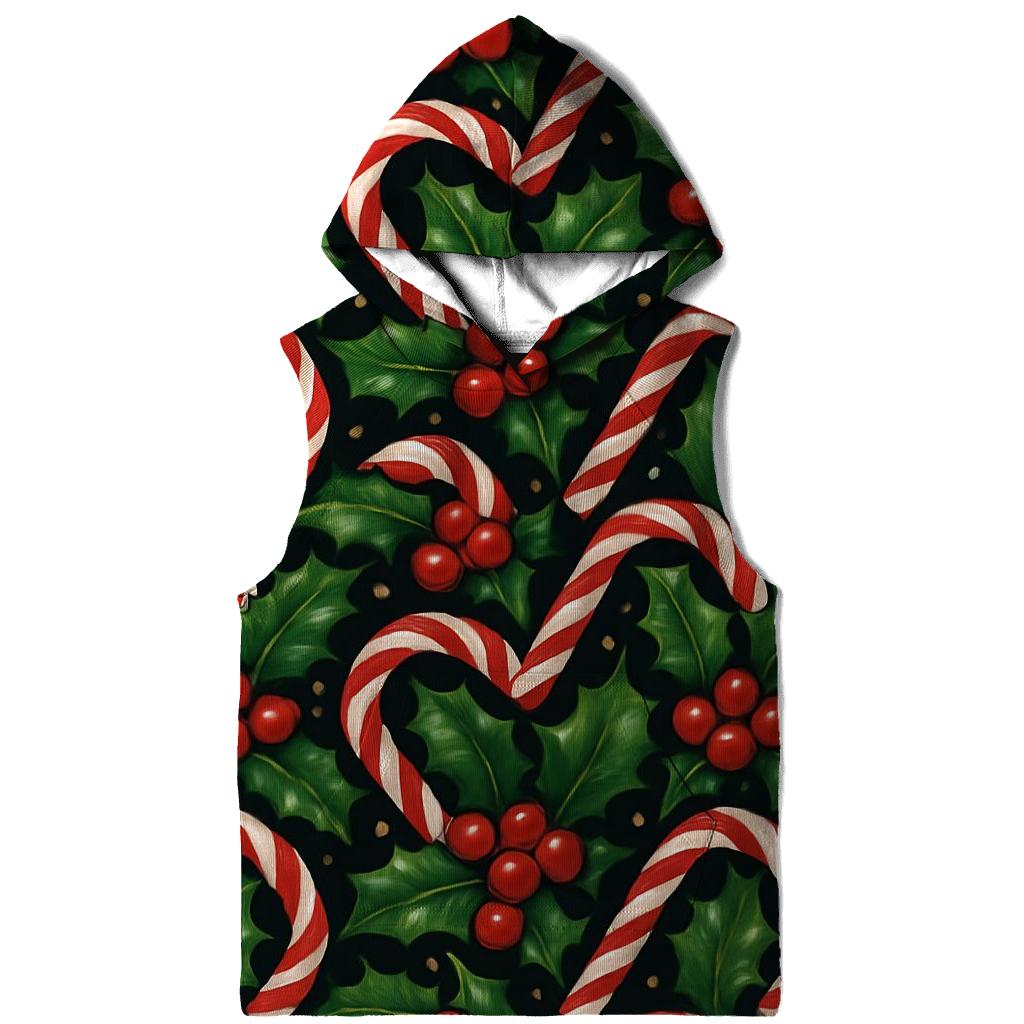 Holly And Candy Cane Interlock Tessellation On Midnight Black Background premium hoodies