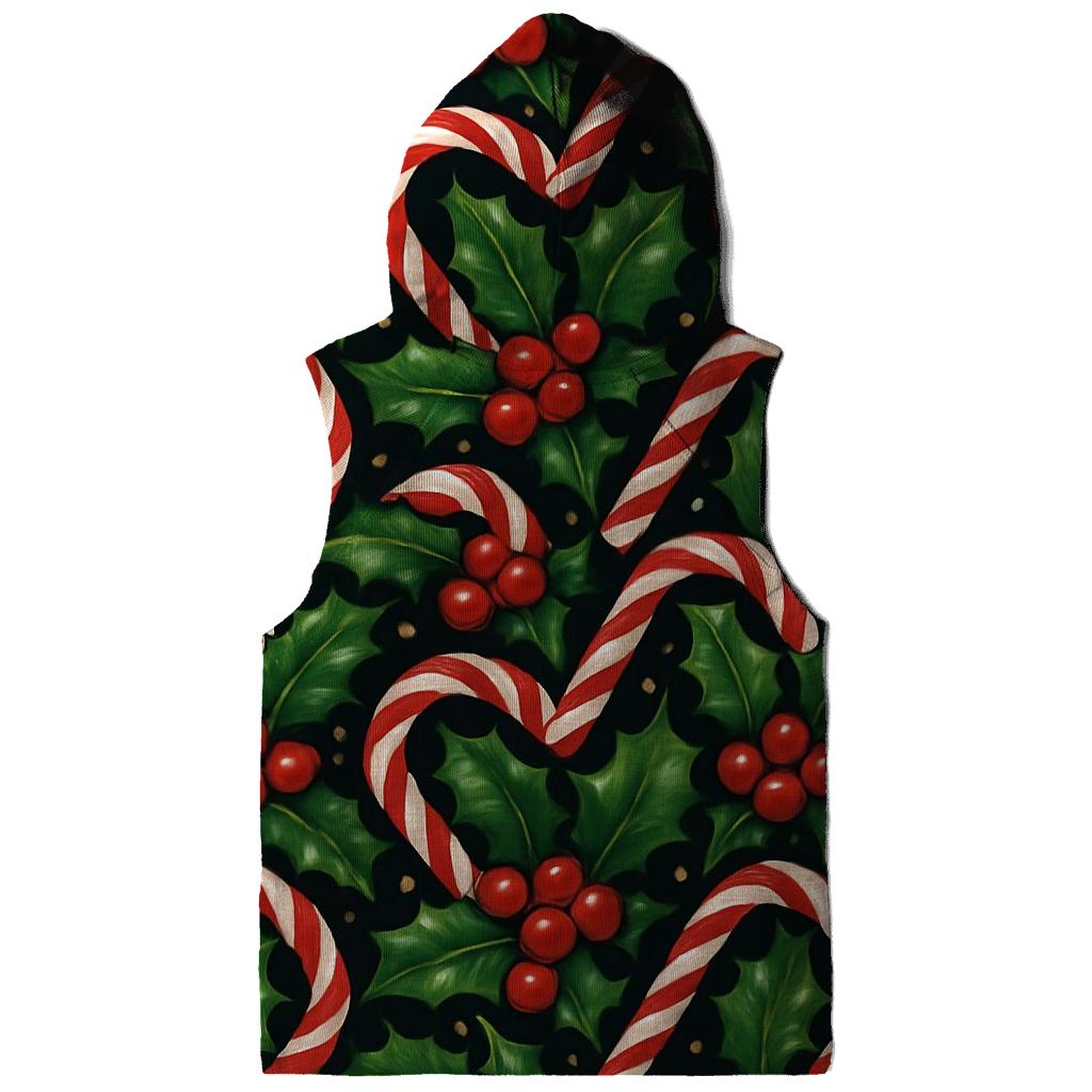 Holly And Candy Cane Interlock Tessellation On Midnight Black Background premium hoodies