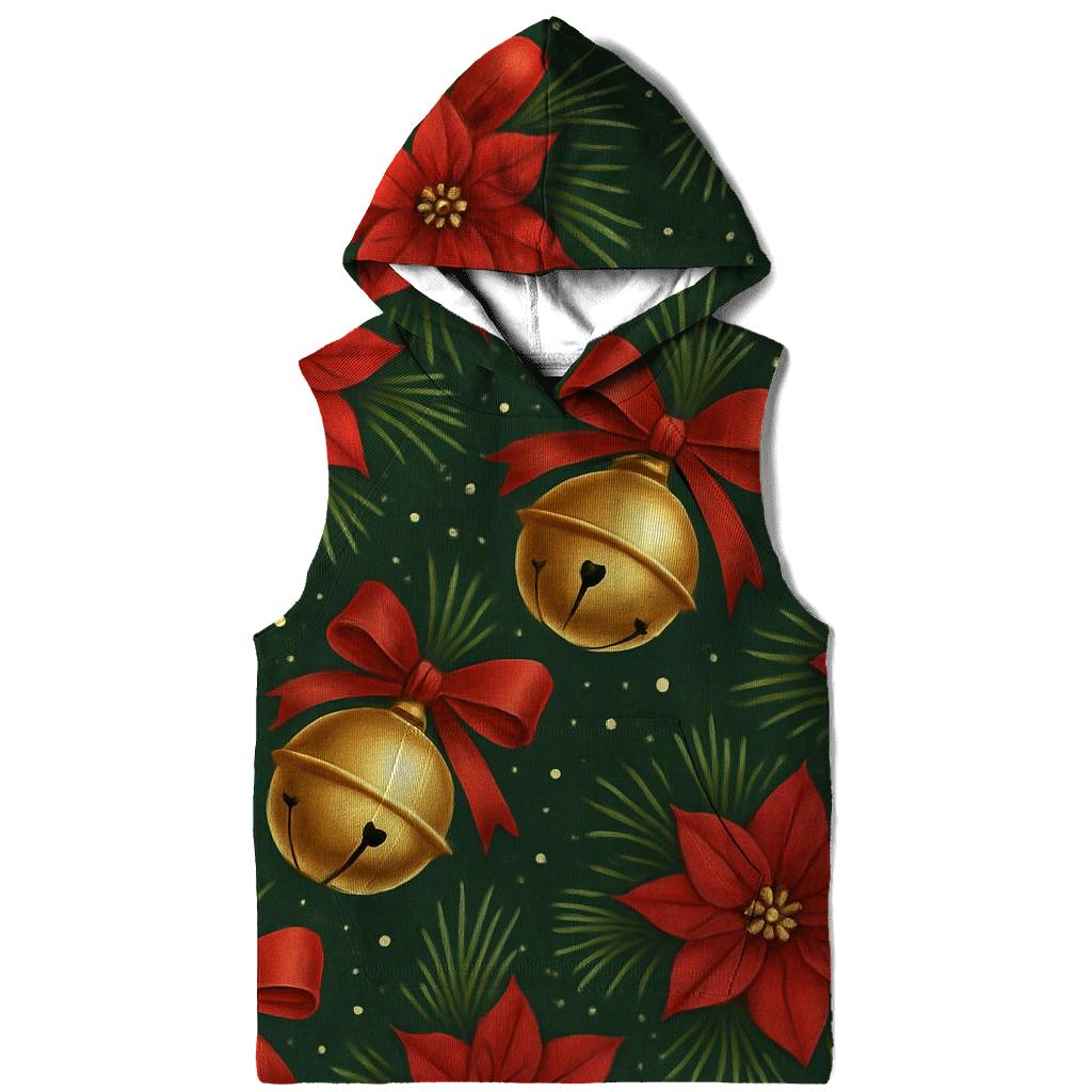 Golden Bells And Poinsettia Diagonal Stripe Repeat On Deep Forest Green Background hoodie trends