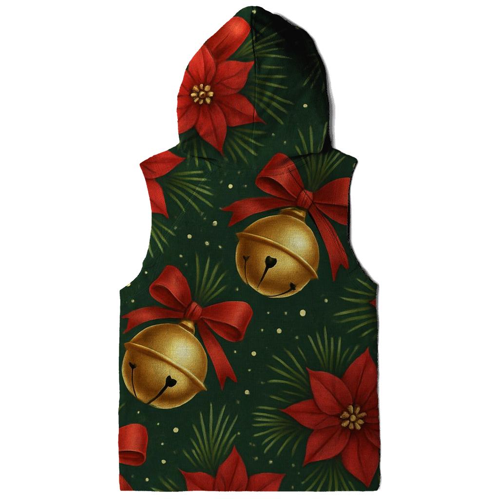 Golden Bells And Poinsettia Diagonal Stripe Repeat On Deep Forest Green Background hoodie trends
