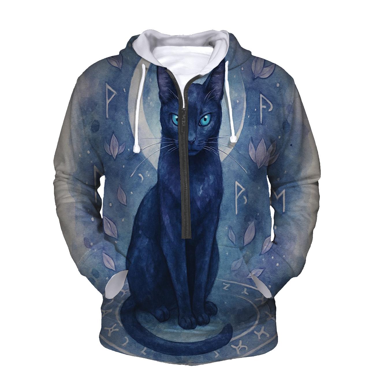 Moonlit Rune Guardian Cat embroidered hoodies