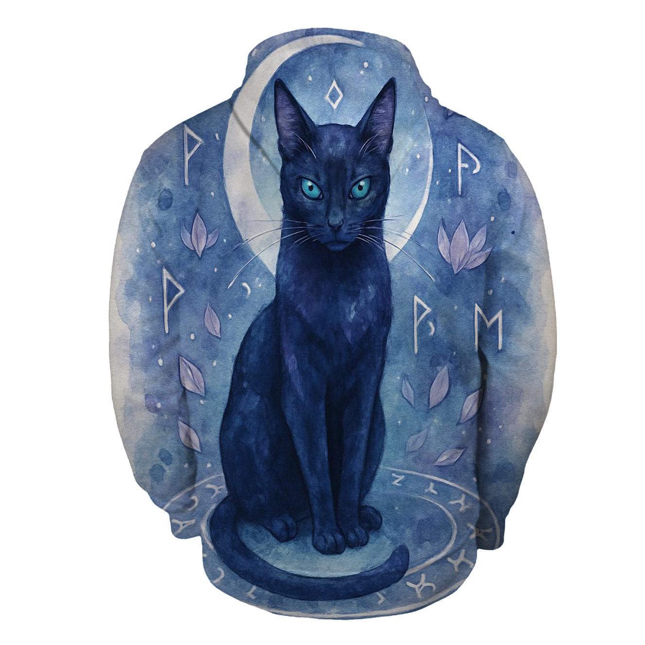 Moonlit Rune Guardian Cat embroidered hoodies