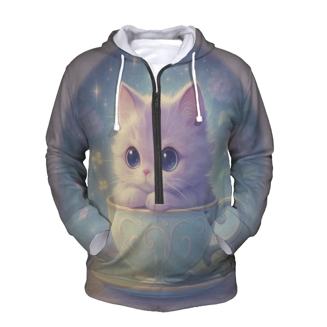 Moonlit Teacup Kitten Reverie embroidered hoodies