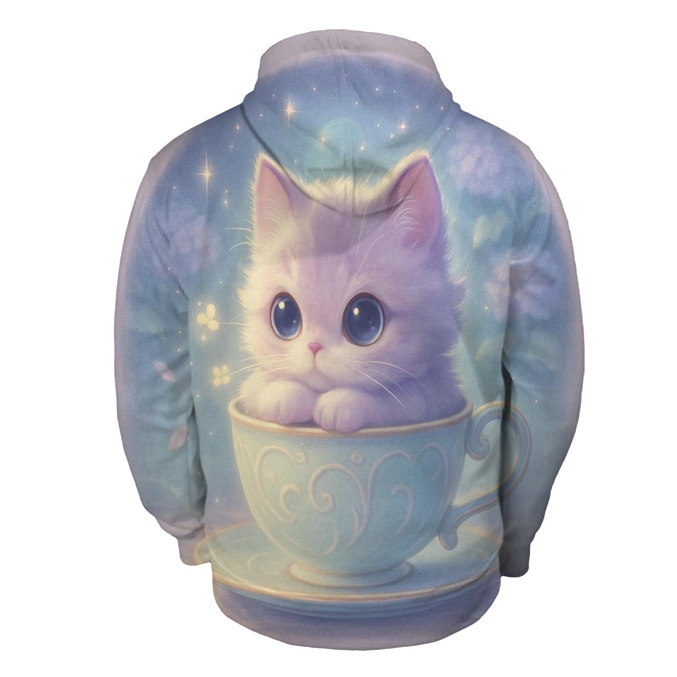 Moonlit Teacup Kitten Reverie embroidered hoodies