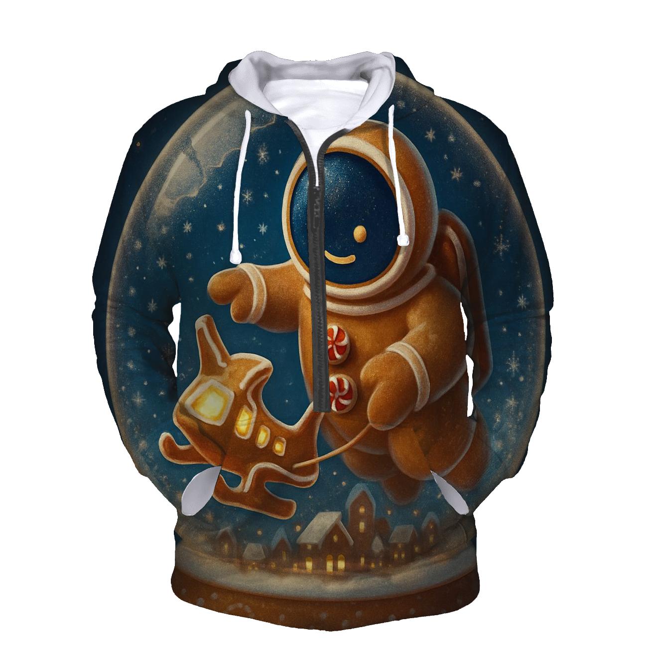Gingerbread Spaceport Snowglobe Landing premium hoodies