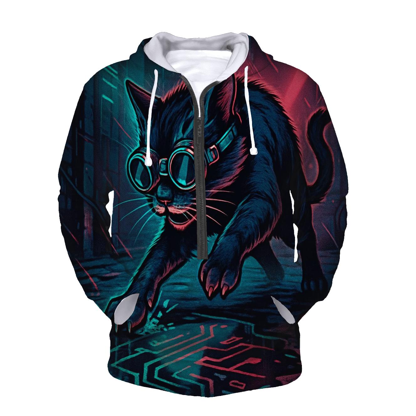 Neon Alley Gearhead Cat designer hoodies