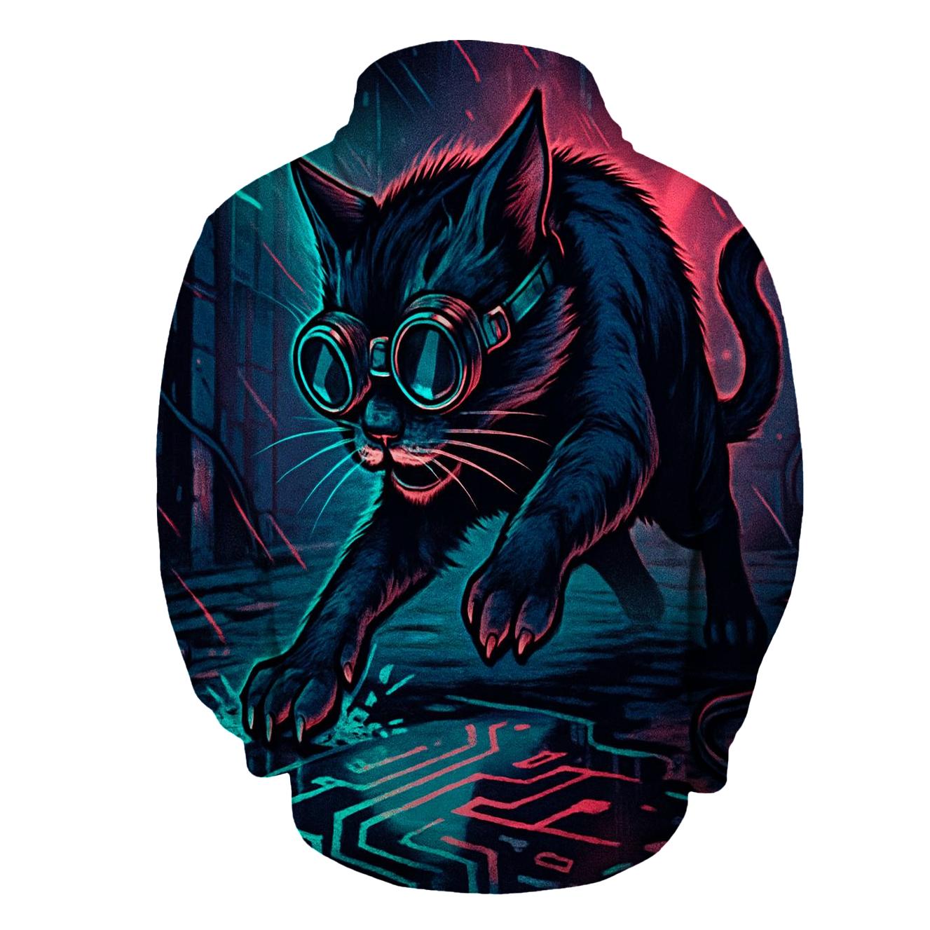Neon Alley Gearhead Cat designer hoodies