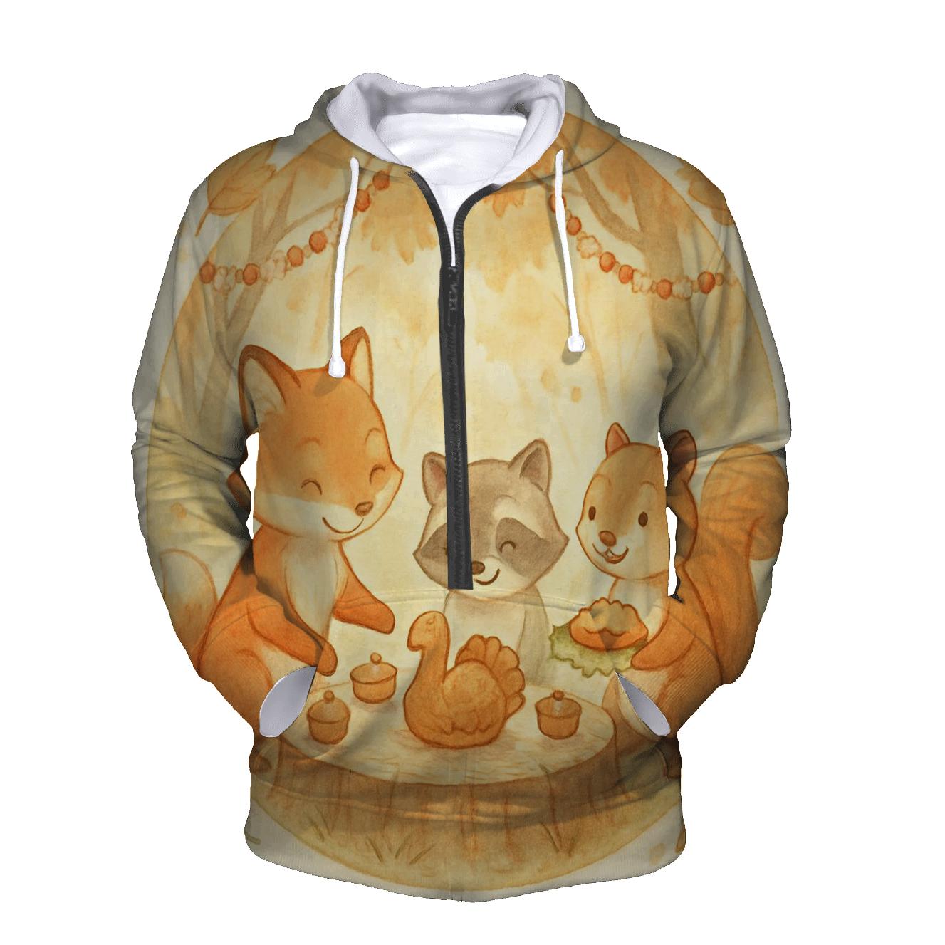 Autumn Wildlife Feast Circle printed hoodies