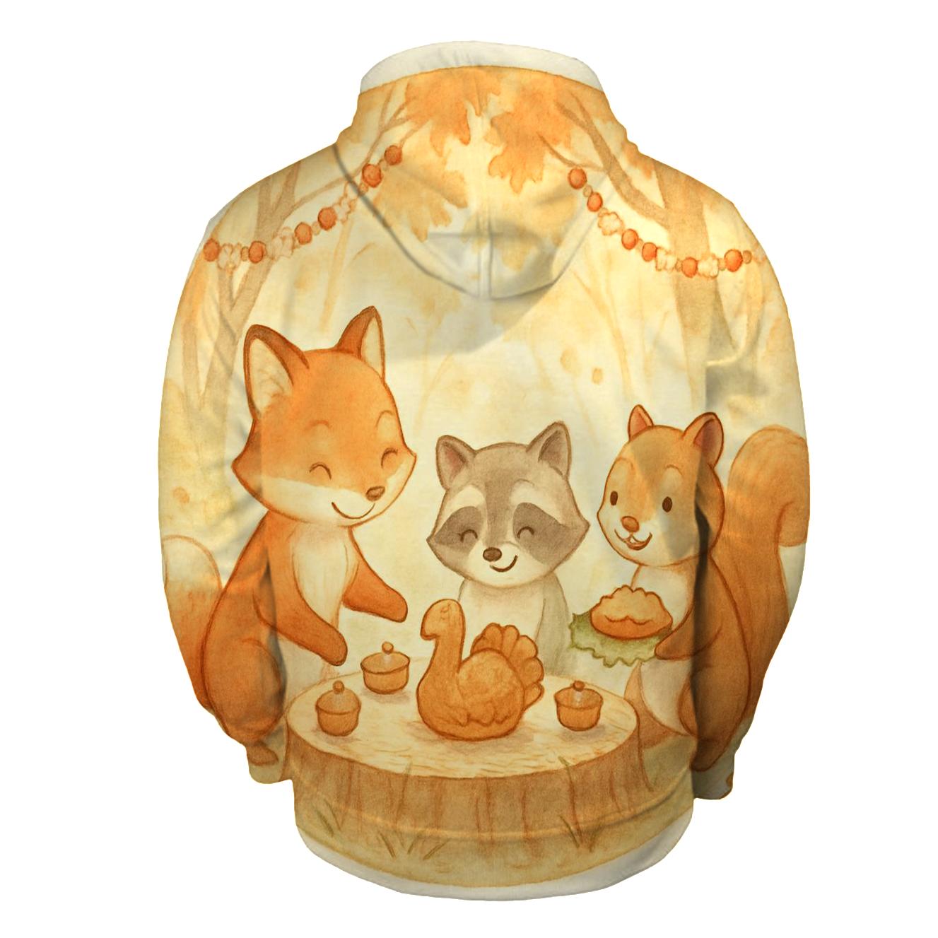 Autumn Wildlife Feast Circle printed hoodies