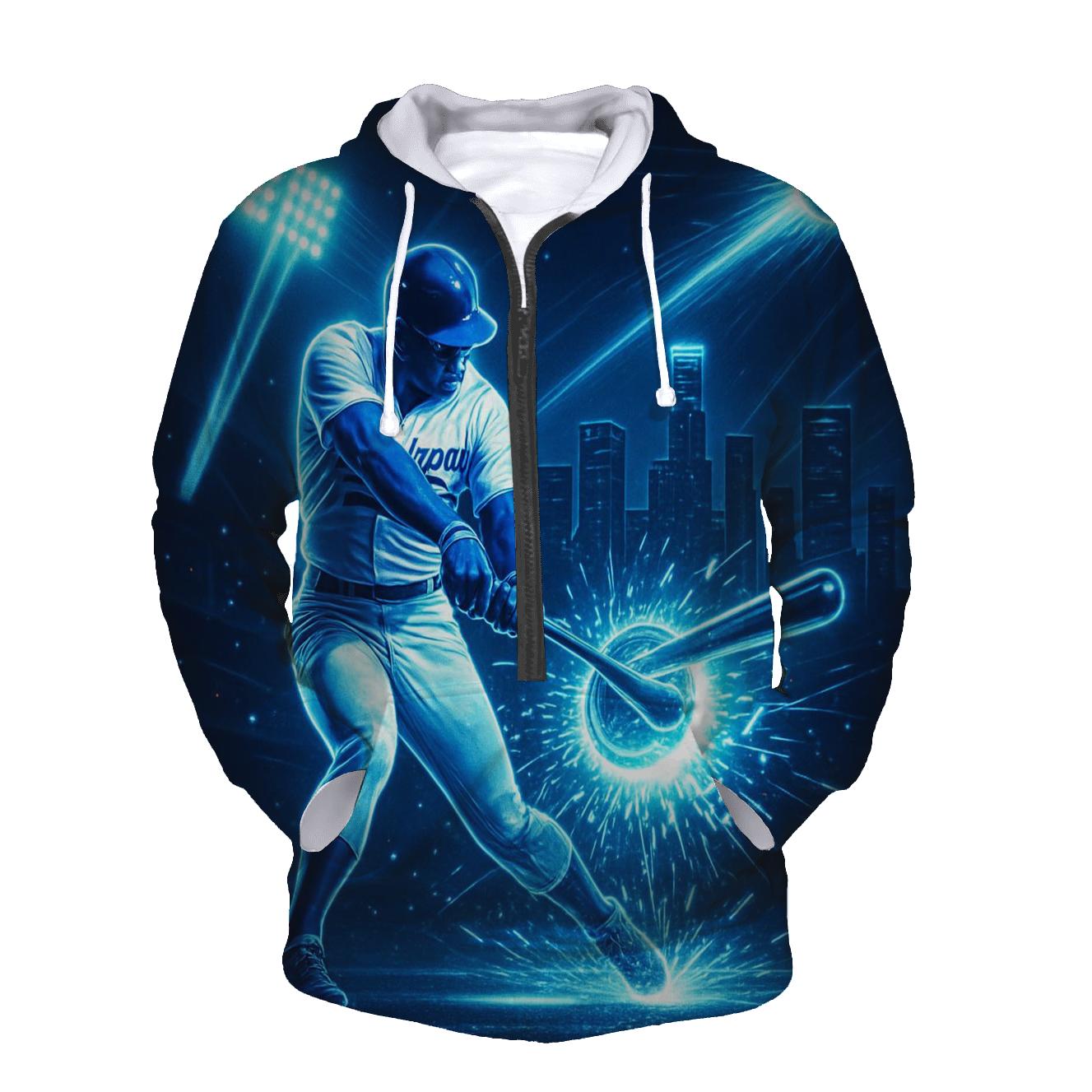 Neon Bat Spark Impact In The Night Skyline premium hoodies