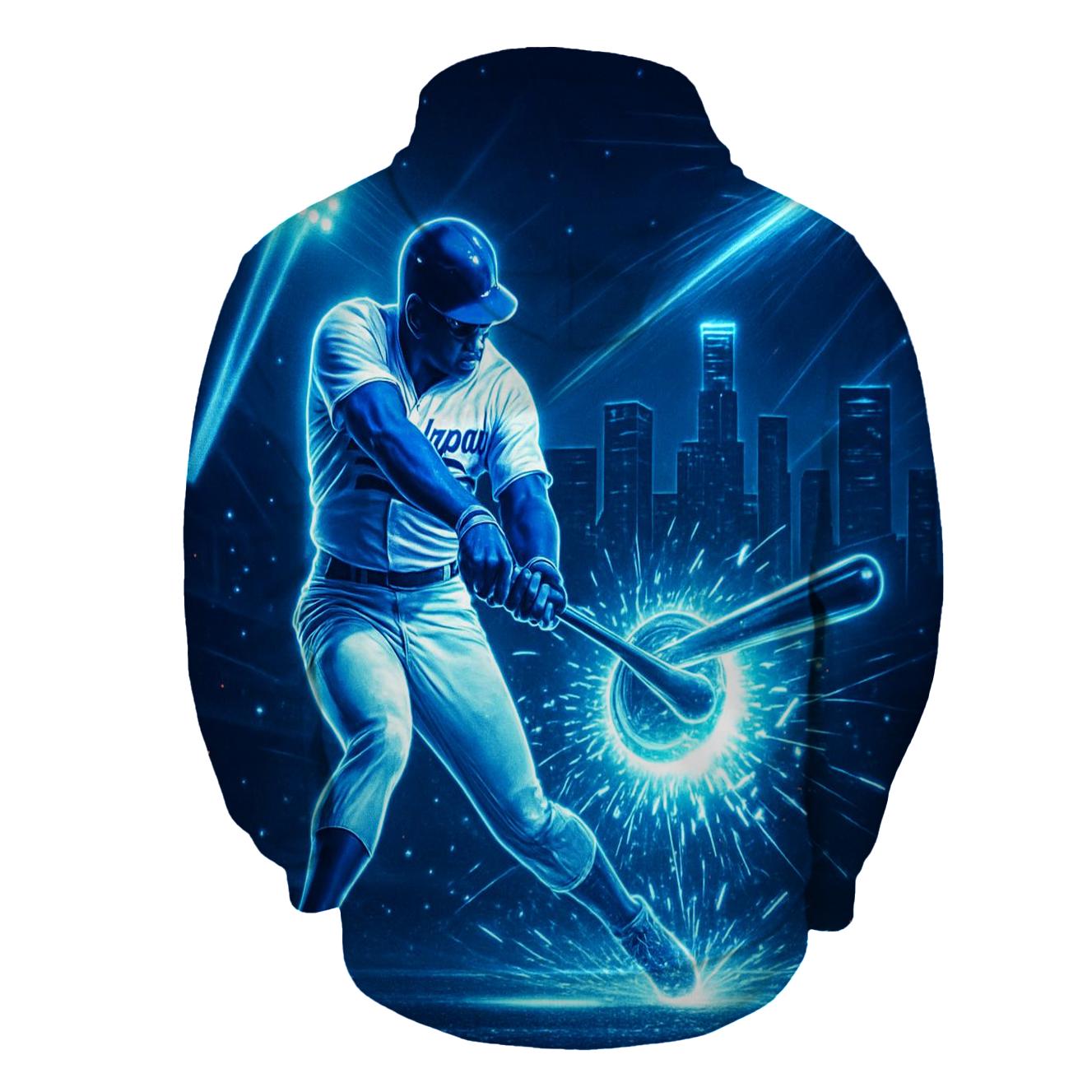 Neon Bat Spark Impact In The Night Skyline premium hoodies