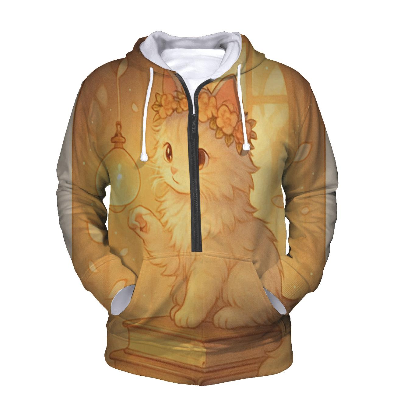 Sunrise Library Cat With Floating Lantern Orbs zip-up hoodies