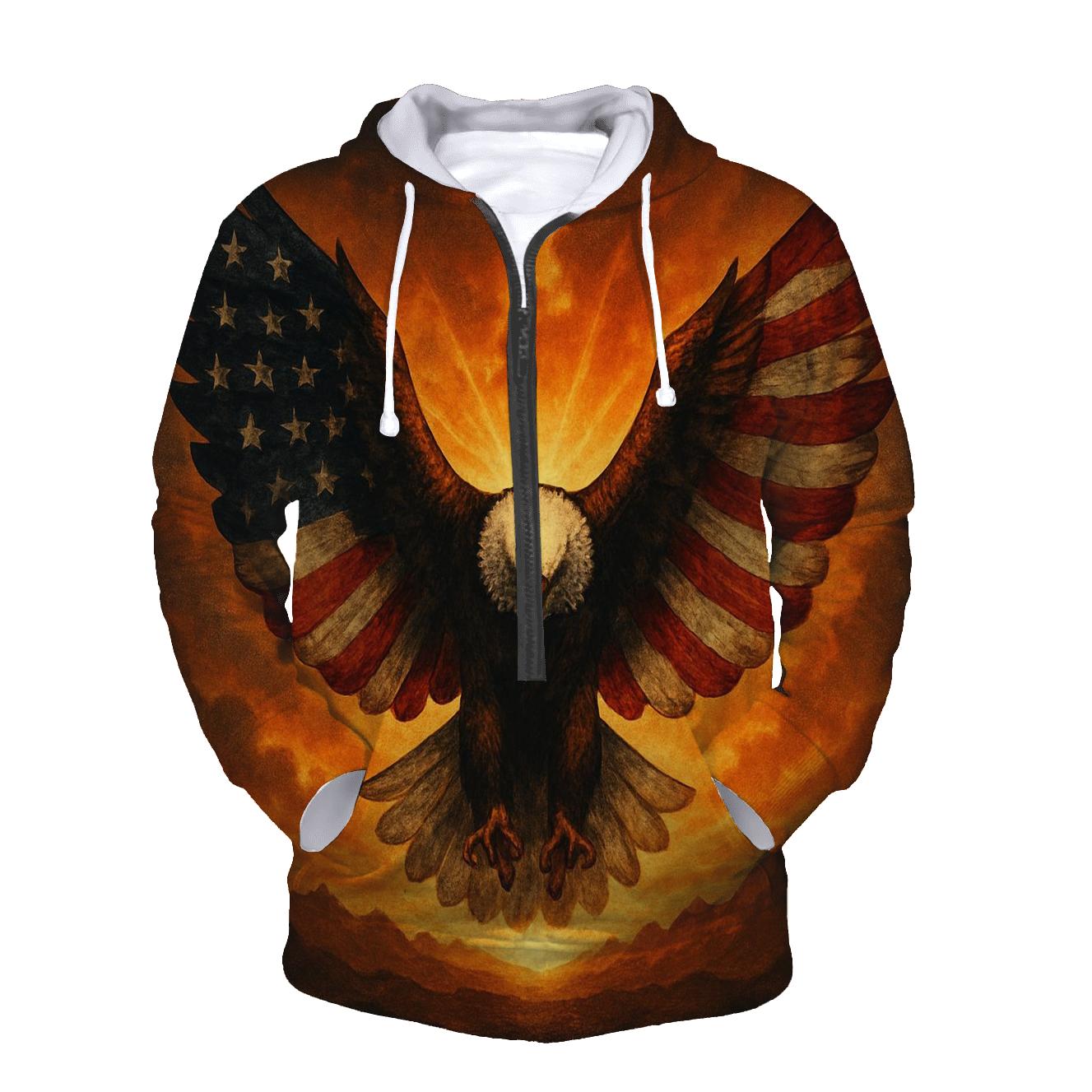 Eagle Sentinel With Burning Horizon Flag graphic hoodies