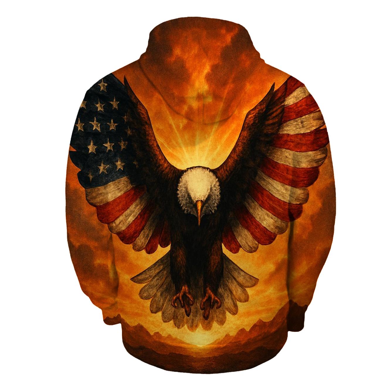 Eagle Sentinel With Burning Horizon Flag graphic hoodies