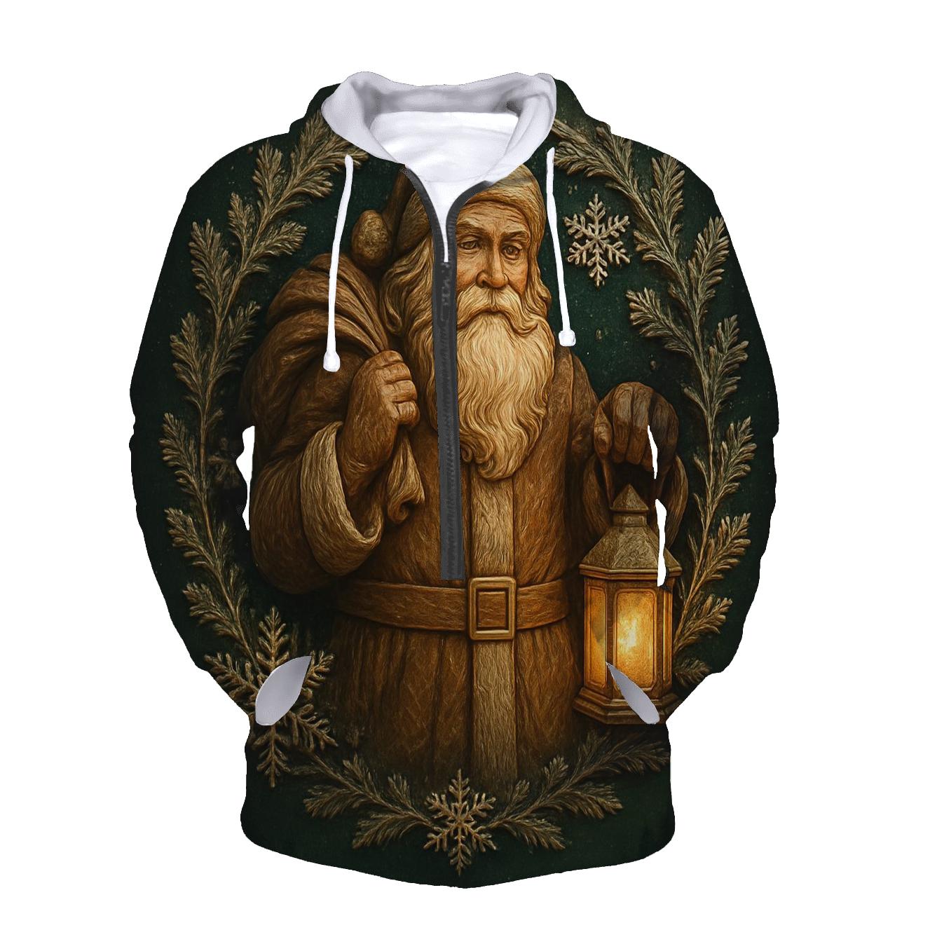 Wood Carved Santa Under Frosted Moon Halo custom hoodies