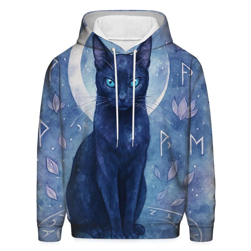 Moonlit Rune Guardian Cat printed hoodies