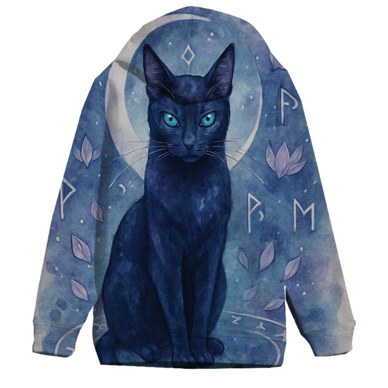Moonlit Rune Guardian Cat printed hoodies