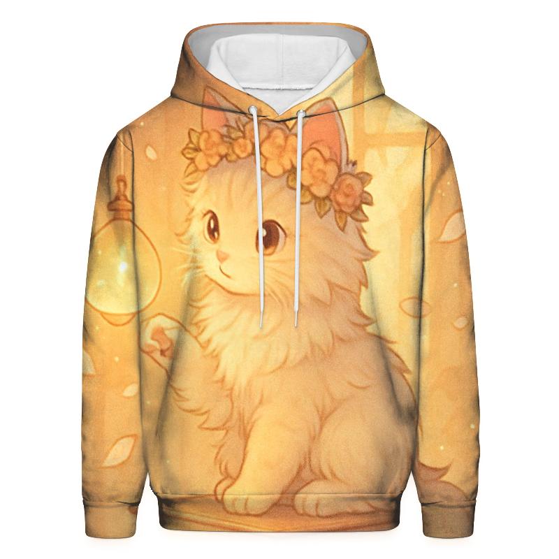 Sunrise Library Cat With Floating Lantern Orbs designer hoodies